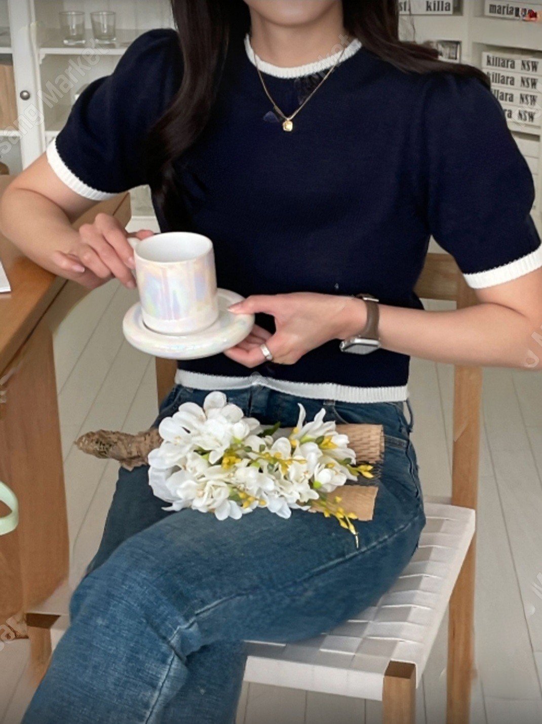 [ogniM Seoul] Áo len tay ngắn phong cách Hàn Quốc (Made in Korea)