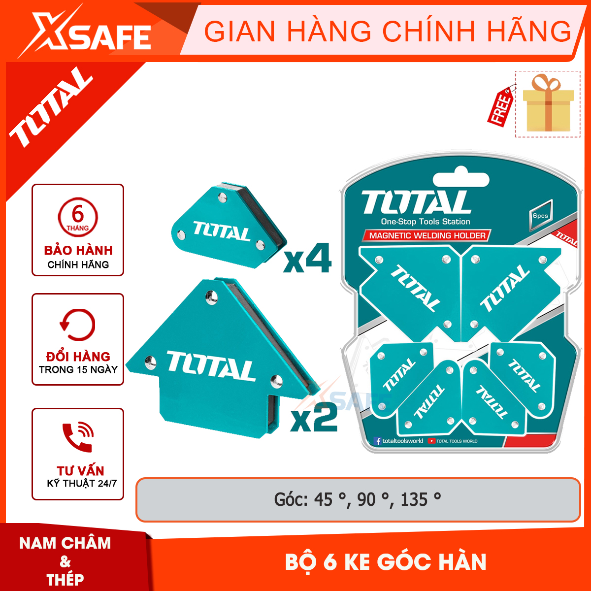 Total tamwh6002 6 piece set super strong alloy and permanent magnet. Dimensions: 3x2 pcs, 4 PCs mini angle, suction: 25lbs ~ 12kg , 10lbs ~ 4kg , angle: 45 degree, 90 degree, 135 degree