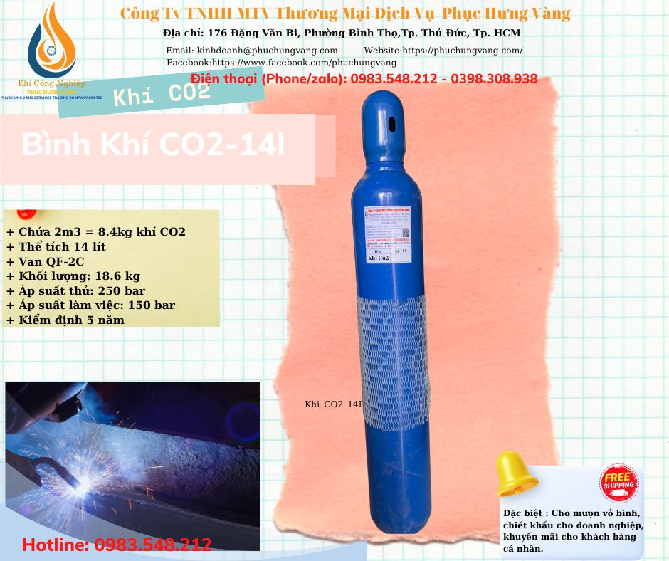 Bình khí Co2 14l - Gồm Bình Đã Bơm Đầy Khí