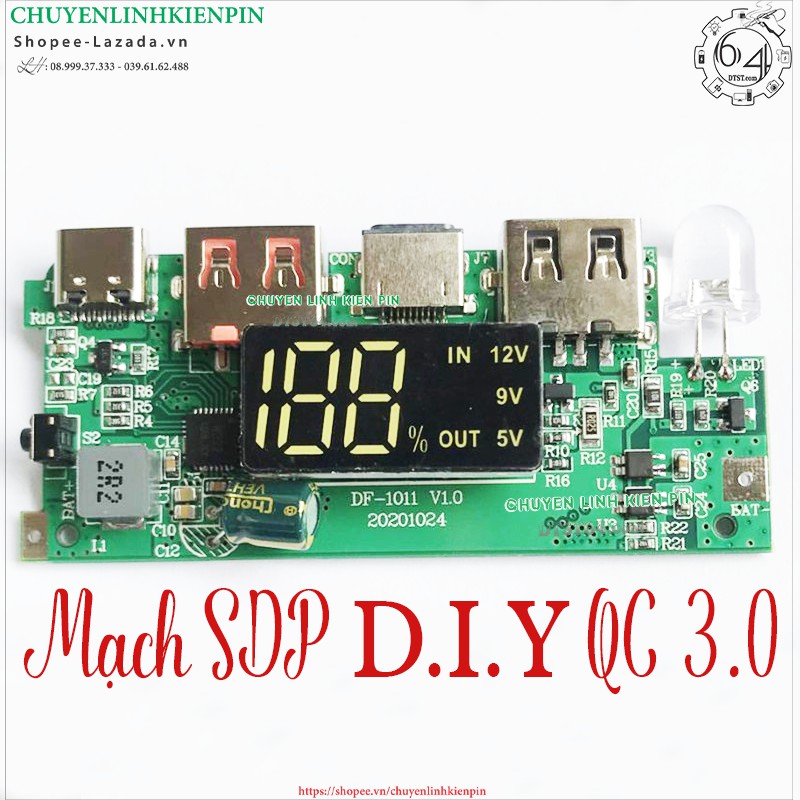 Mạch Sạc dự phòng D.I.Y cho box mica, Type C, Micro USB, Lightning,Sạc nhanh 3.0 ( BL64_236 )