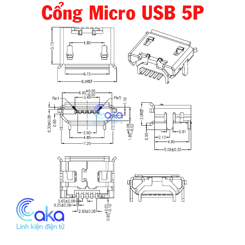 5 Đầu Jack Micro USB 5P chân sạc điện thoại
