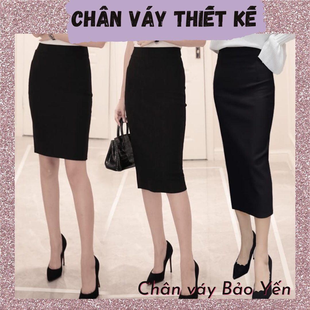 Chân váy bút chì màu đen basic xẻ sau