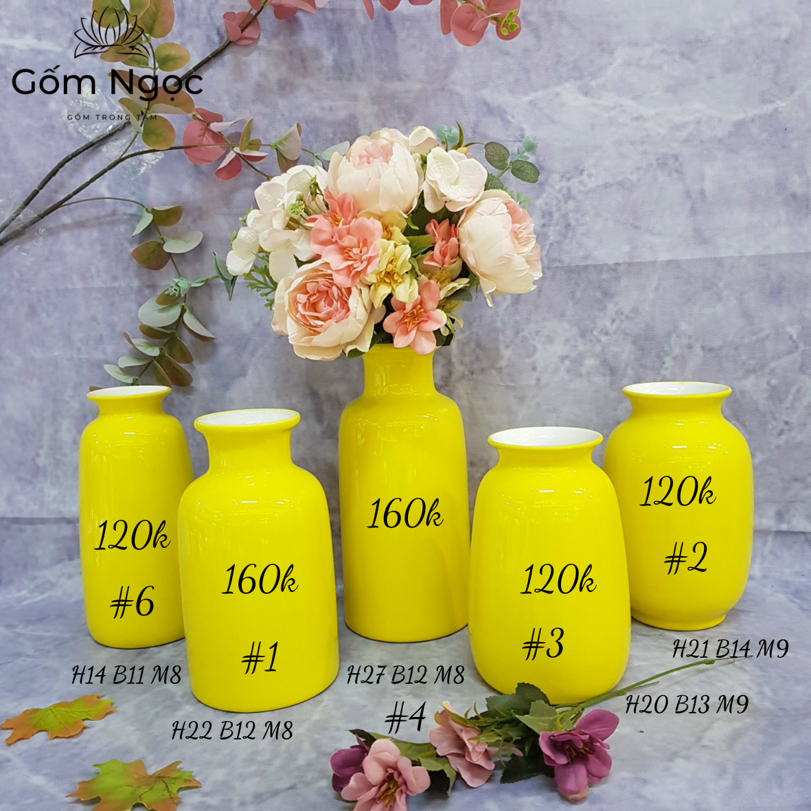 Bình lọ hoa gốm Bát Tràng mầu đỏ xanh vàng
