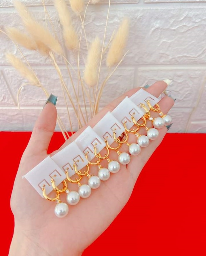 Đôi bông tai nữ, khuyên tai nữ mạ vàng 18k ngọc trai nhân tạo - Mang bền màu - bông tai nữ đẹp