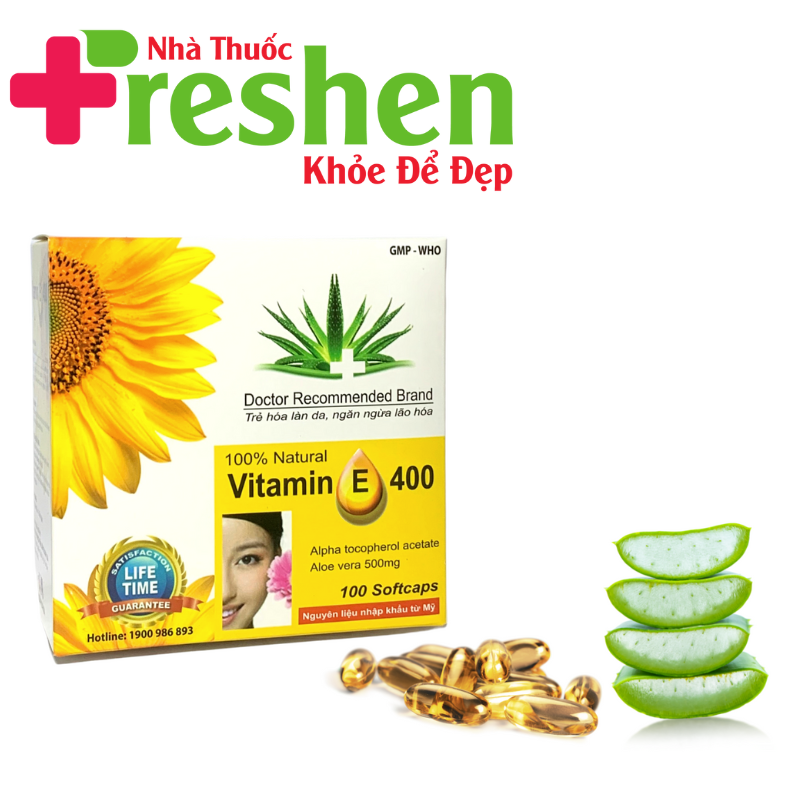 Vitamin E 400 nha đam Đẹp da sáng da chống lão hoá da hộp 100 viên