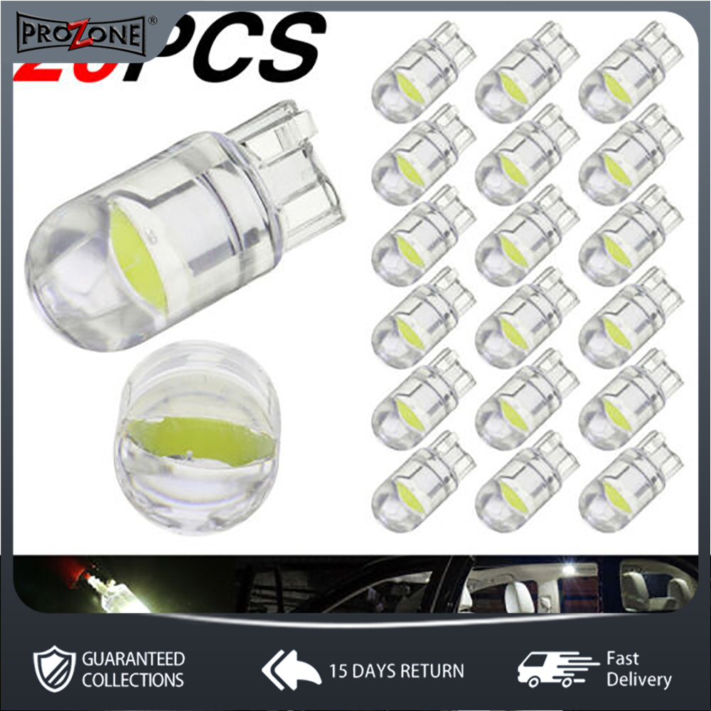20pcs light bulbs t10 w5w 168 194 cob car interior light 6000k white dome lamp dc 12v tail light bulbs