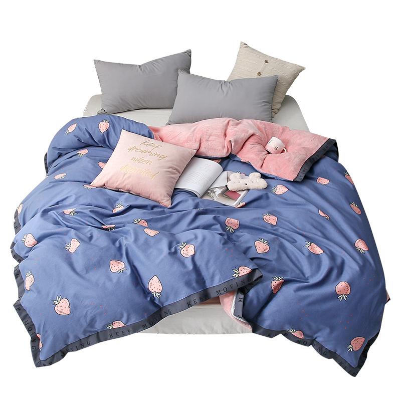 Cộng Với 100% Cotton Đơn Chiếc Vỏ Chăn Mặt A 100% Cotton B Bề Mặt Vải Flannel Nhung San Hô Sinh Hai Người 1.5m2 M Dày Vỏ Chăn