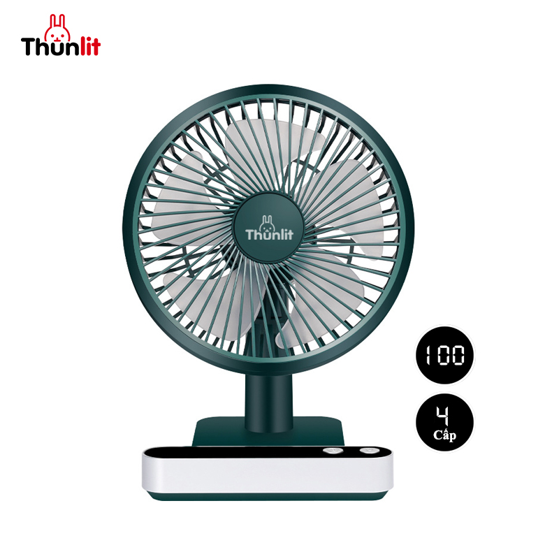 Quạt để bàn quay Thunlit USB 4000mAh có thể sạc lại 4 tốc độ gió 180 ° điều chỉnh tự động im lặng