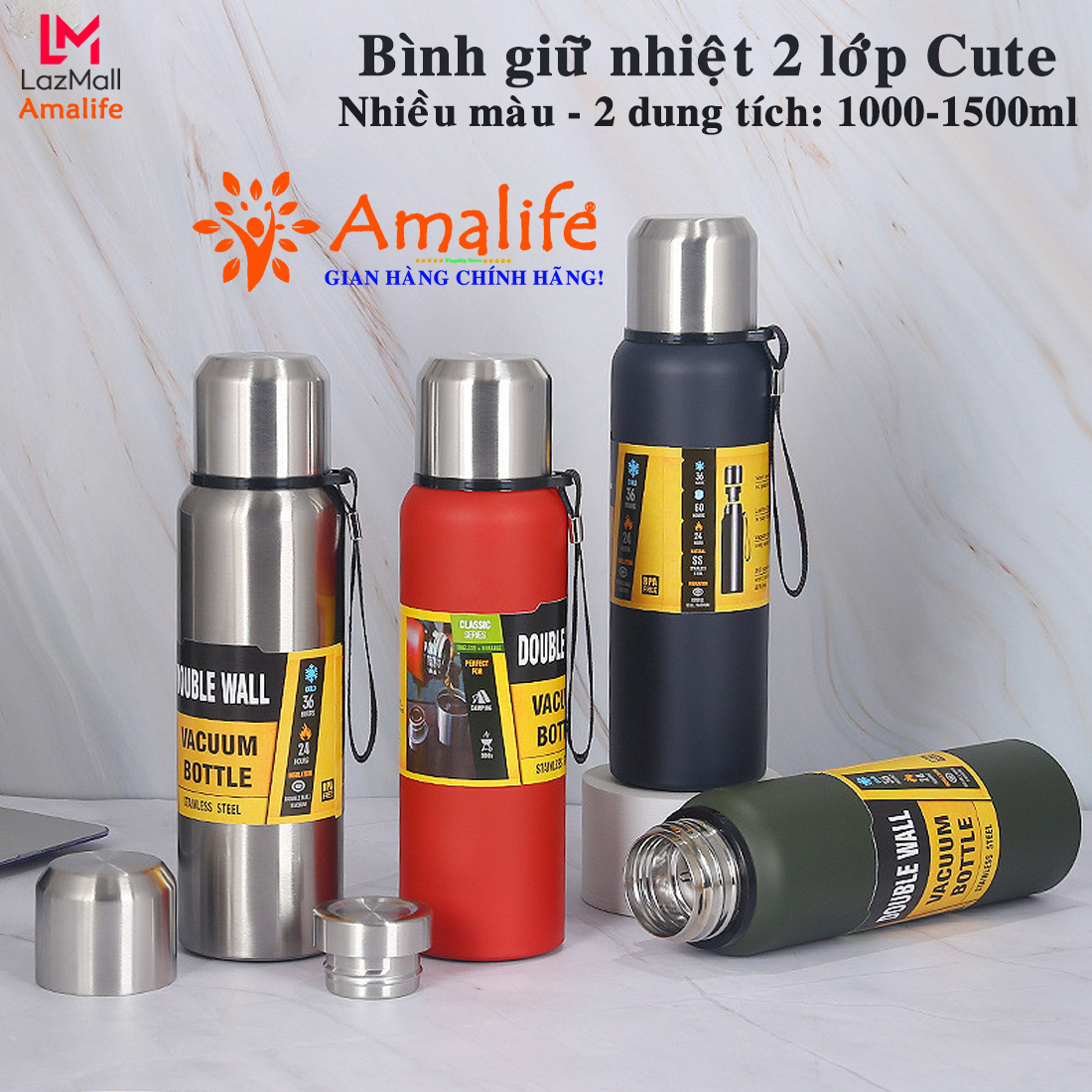 Bình Nước Giữ Nhiệt Cute 1000-1500ml Inox Giữ Nhiệt 8-12 Tiếng Có Nắp Uống