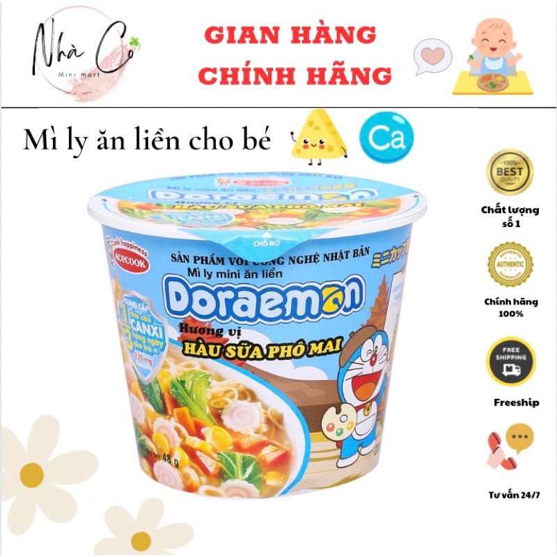 Mì ly mini ăn liền Doraemon vị Hàu sữa phô mai bổ sung dinh dưỡng cho bé