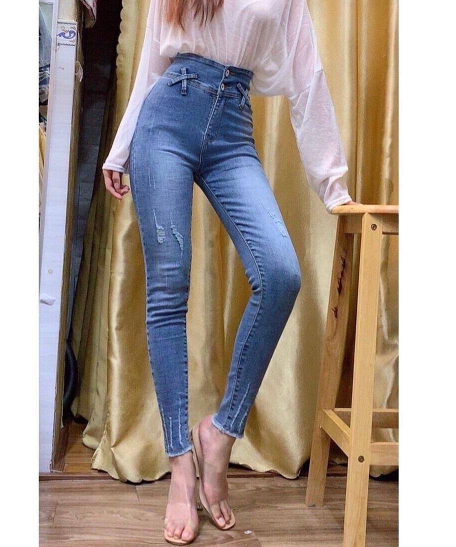 Quần jean nữ KIỂU X CHÉO ĐAI TRƯỚC - hai cúc - lưng siêu cao size 26 - 30  JR25