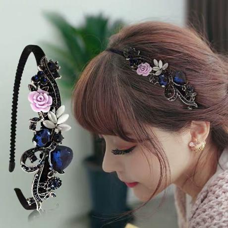 Cài tóc cườm hoa tím pha lê 48k