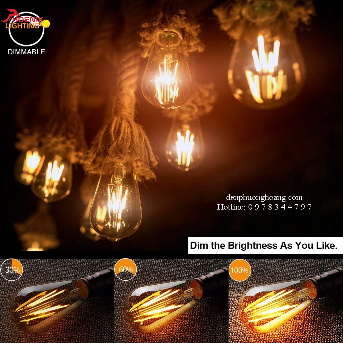 Bóng Đèn LED Edison ST64, Combo 10 Bóng Đèn Edison Công Suất 4W