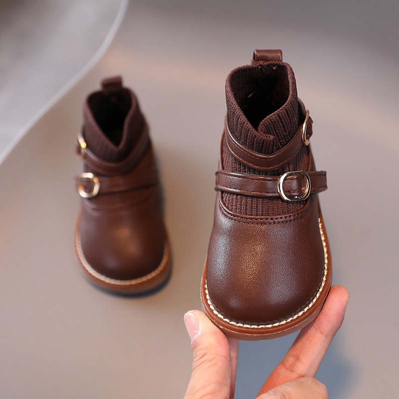 giày boot bốt cao cổ nữ giày bốt bé gái dây nịt thắt lưng khóa cài da pu