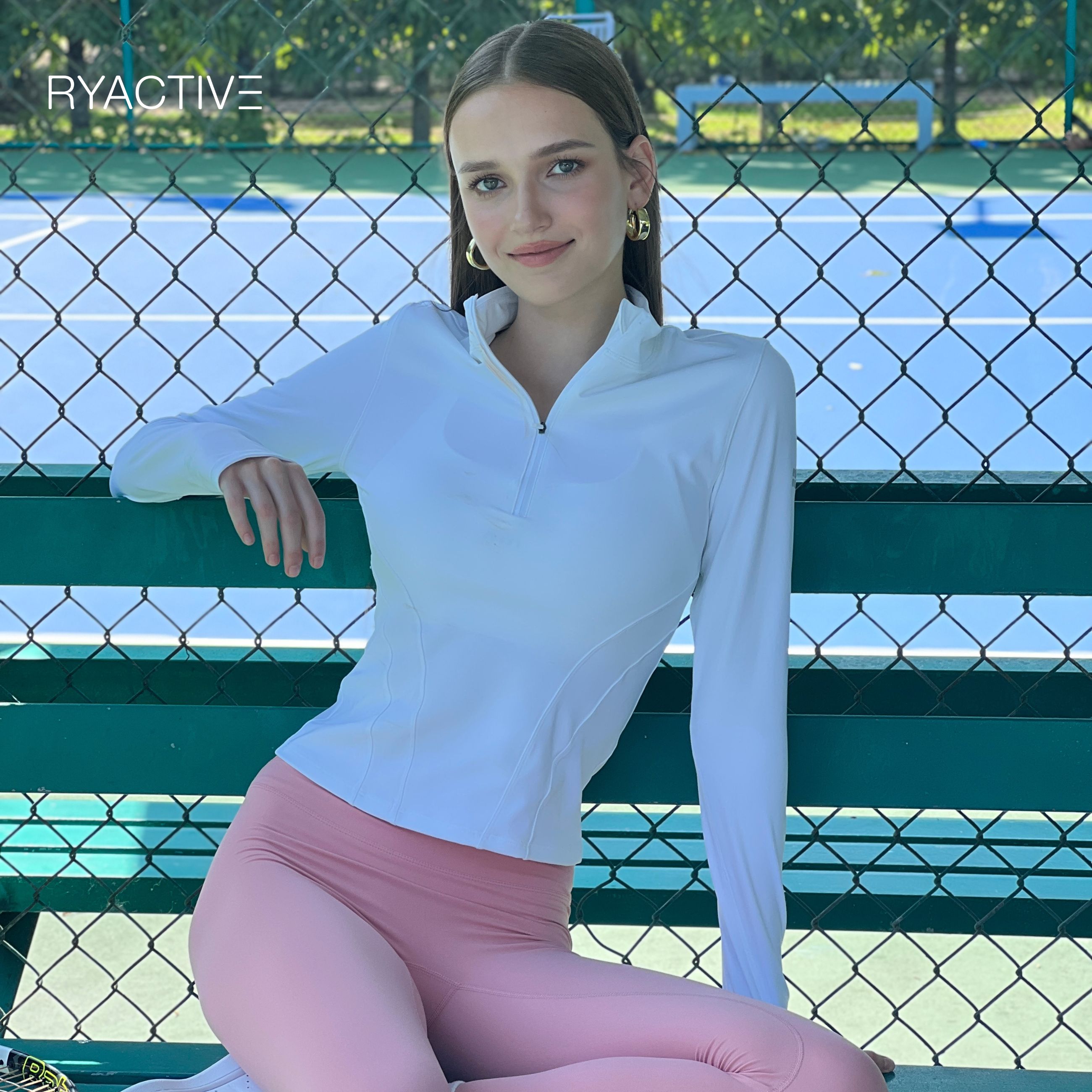 Áo thun thể thao tay dài RYACTIVE - ZIPPER LONGSLEEVES White