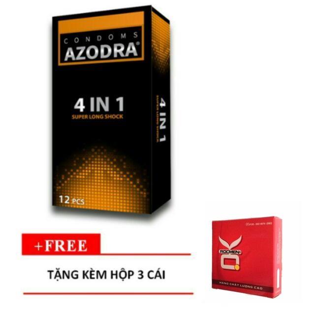 [HCM]Combo 1 hộp Bao cao su tổng hợp Gân gai kéo dài thời gian AZODRA hộp 12c tặng 1 hộp bcs 3c