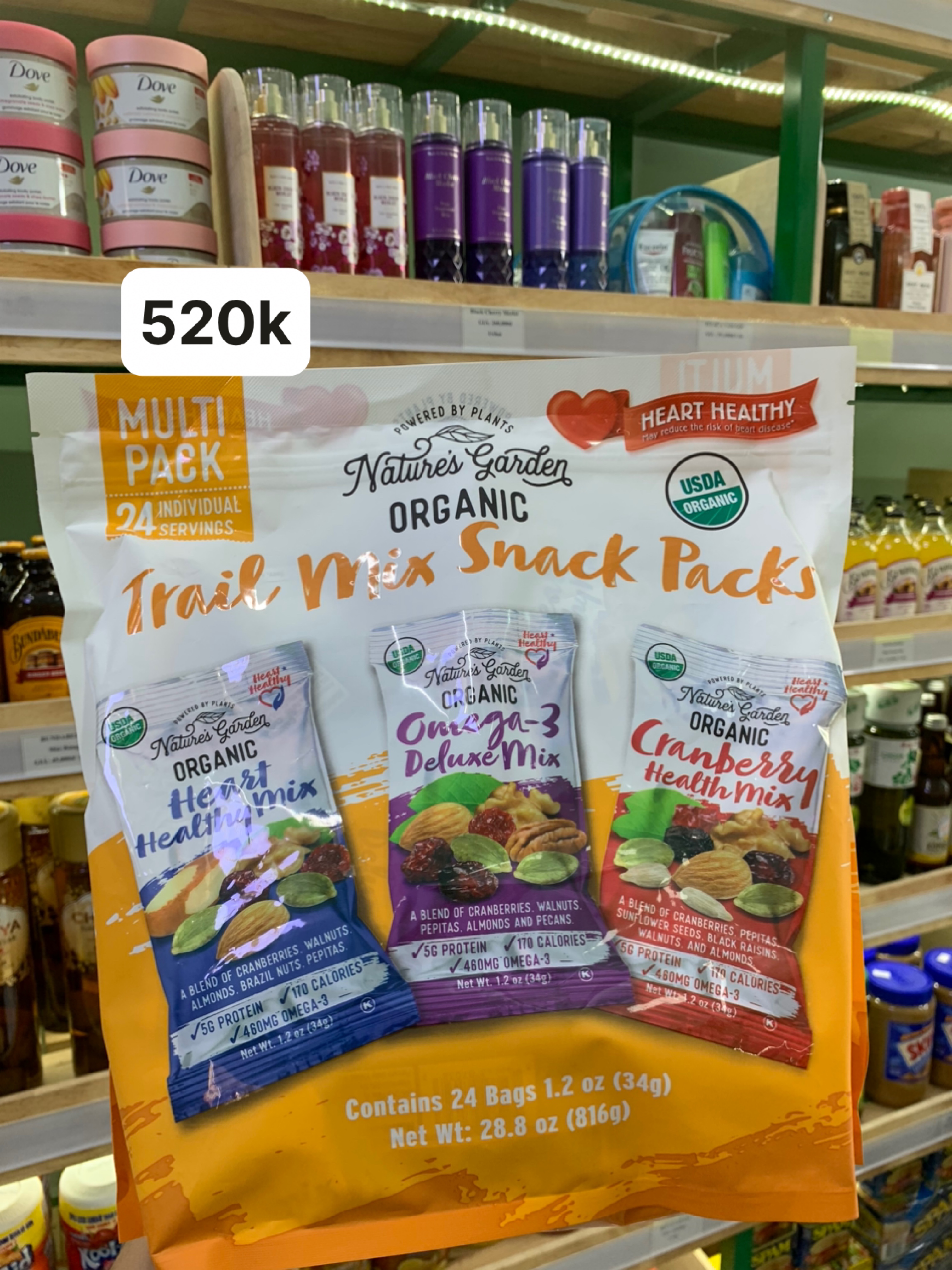 Hạt mix tổng hợp trái cây sấy hữu cơ Nature's Garden Trail Mix Snack Packs Organic 816gram - Hàng Mỹ