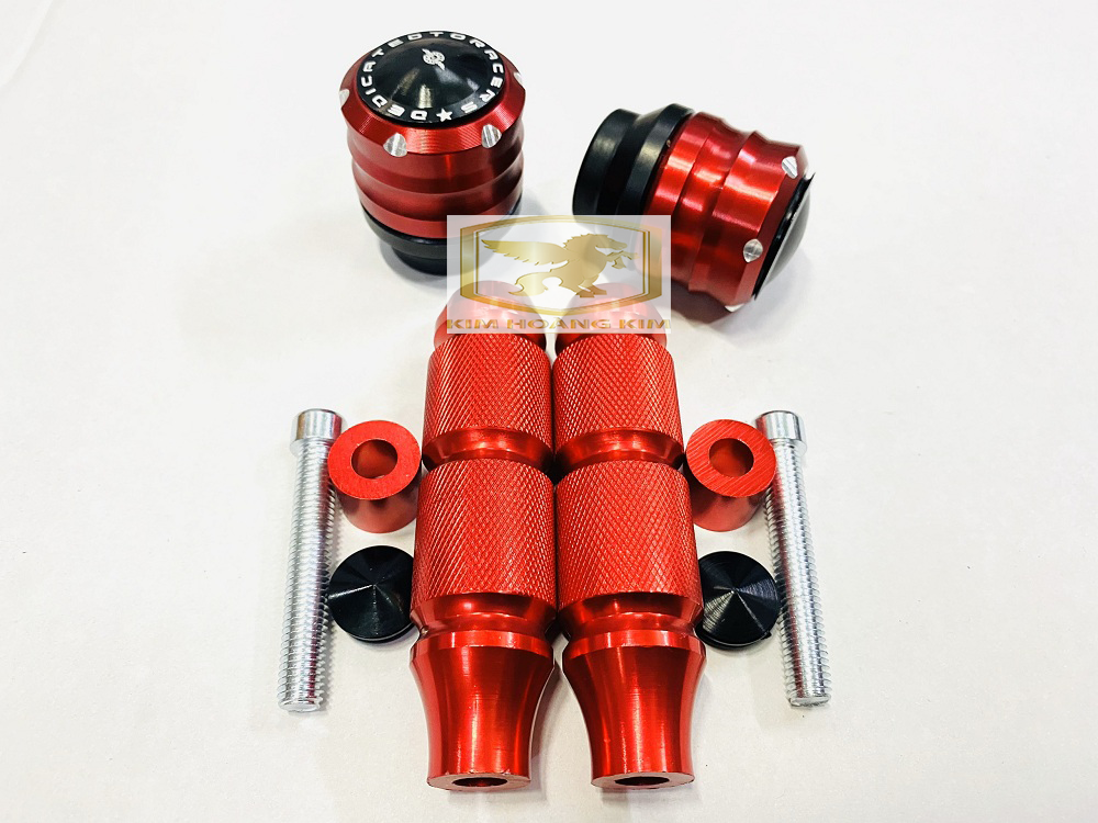 Combo Gù chống Đổ Trước và Sau Nhôm CNC gắn Xe máy (Màu Đỏ)