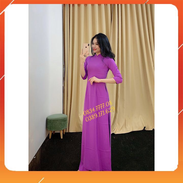 Áo dài lụa nhật trơn cổ cao và cổ tròn mẫu hót mới nhất, chất mềm mịn mậc siêu xinh