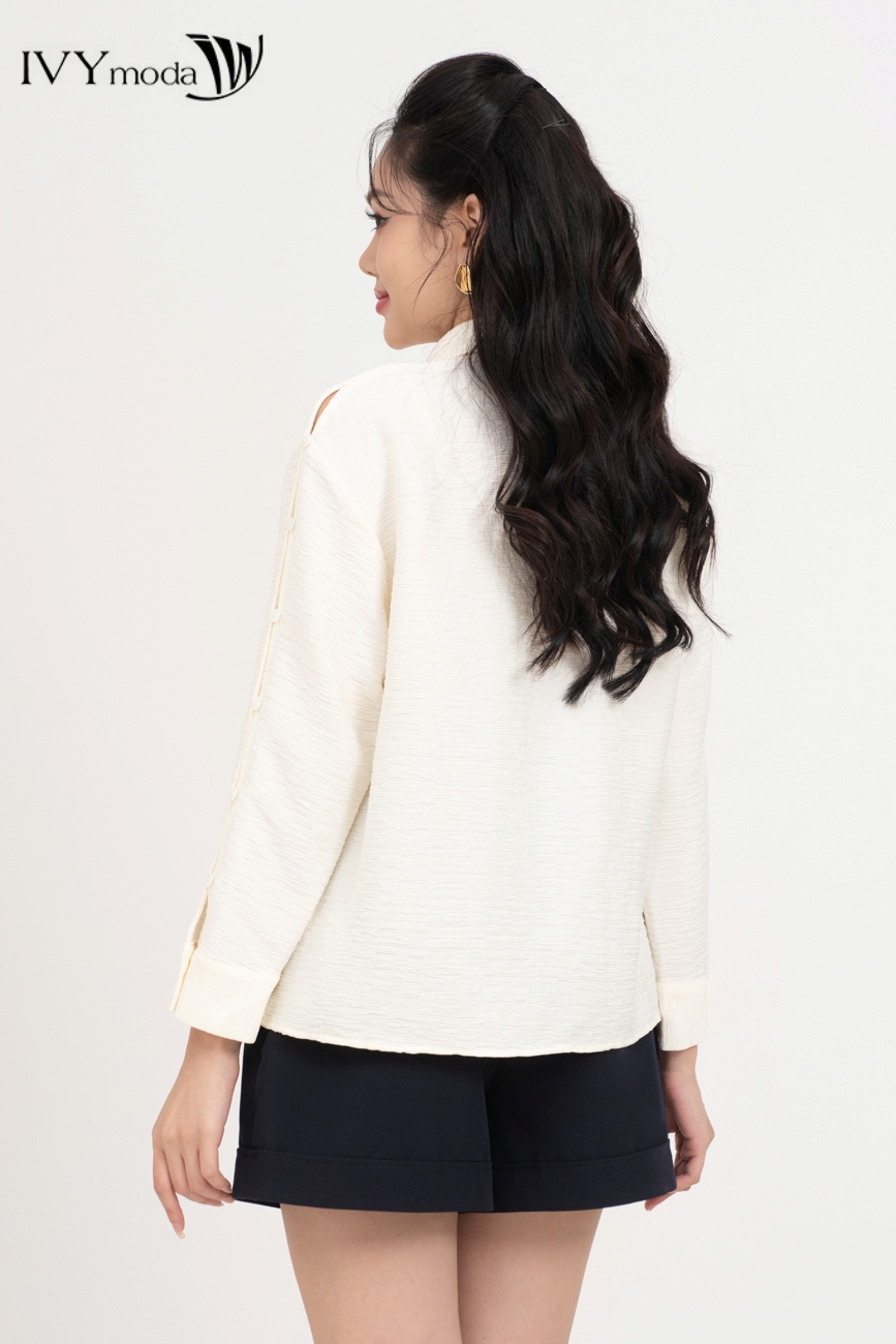 Áo sơ mi lụa nẹp dấu khuy IVY moda MS 17B9612