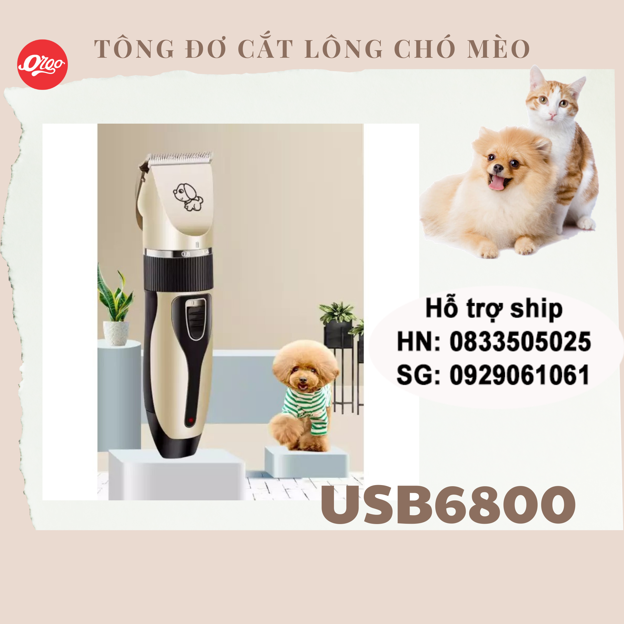 Tông đơ cắt lông chó mèo orgo -usb6800 - tông đơ máy cạo lông thú cưng