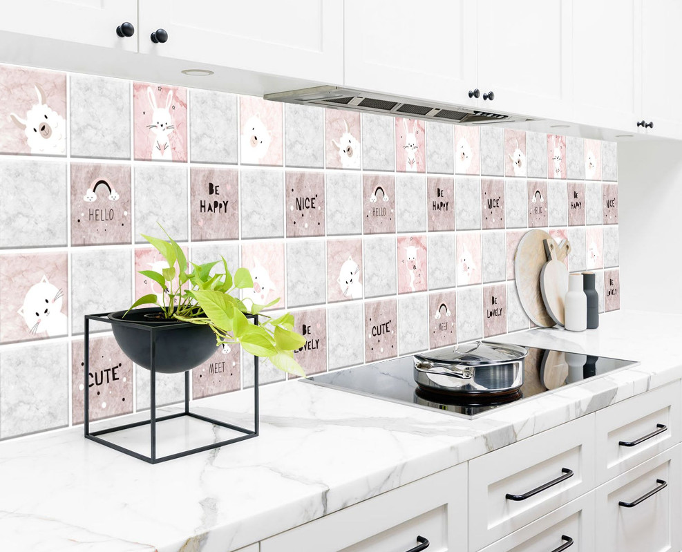 Combo 3 mét decal giấy dán bếp tráng nhôm cách nhiệt khổ 60cm mẫu ô vuông hoạt hình