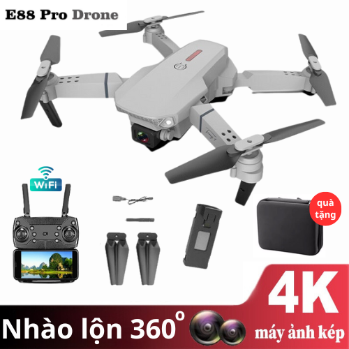 Flycam ,flaycam, máy bay điều khiển từ xa e88 pro drone 4k hd camera kép có định vị 1080p wifi tặng kèm pin dự phòng