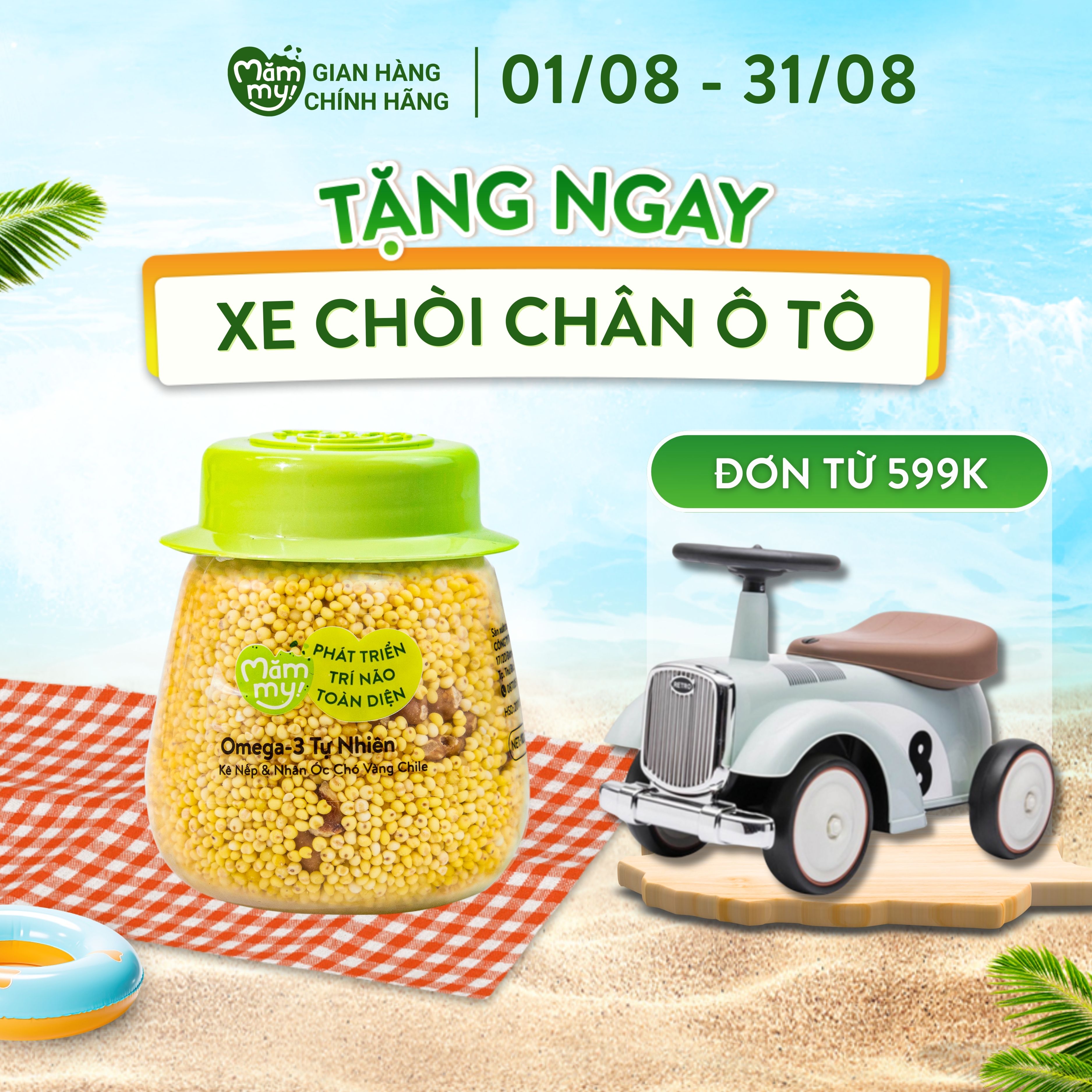 Hạt mix Mămmy bổ sung omega-3 tự nhiên cho bé ăn dặm trên 6 tháng, kê nếp và nhân hạt óc chó vàng chile, hũ 135g