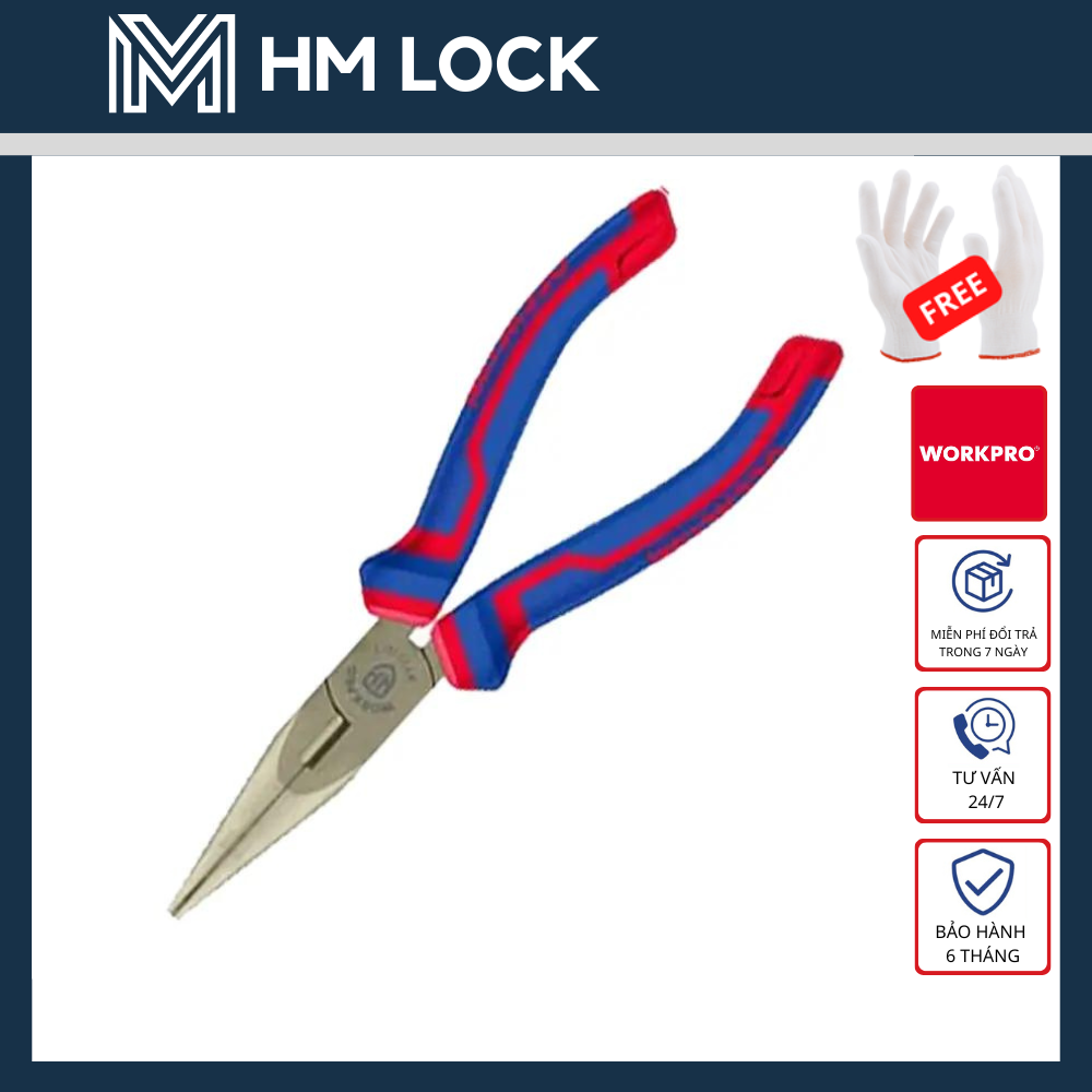 Kềm nhọn dài mỏ cong workpro size 6, 8 inch - hàng chính hãng