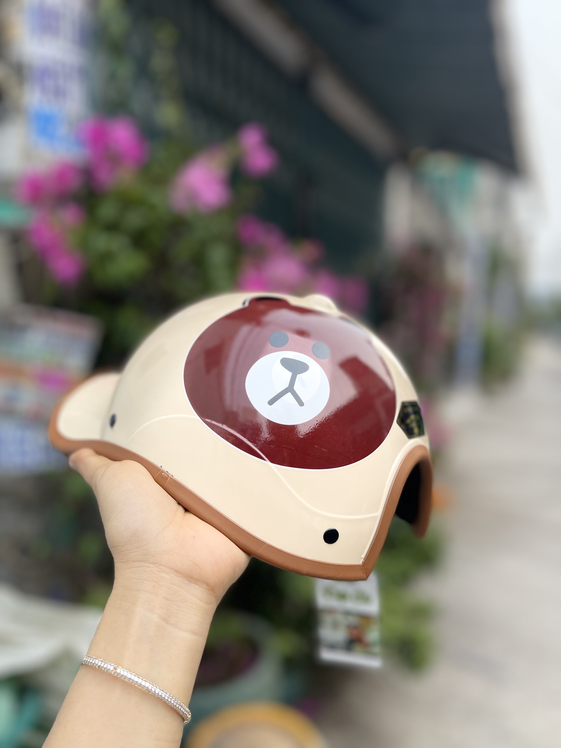 nón kết in hình gấu panda có lỗ cột tóc