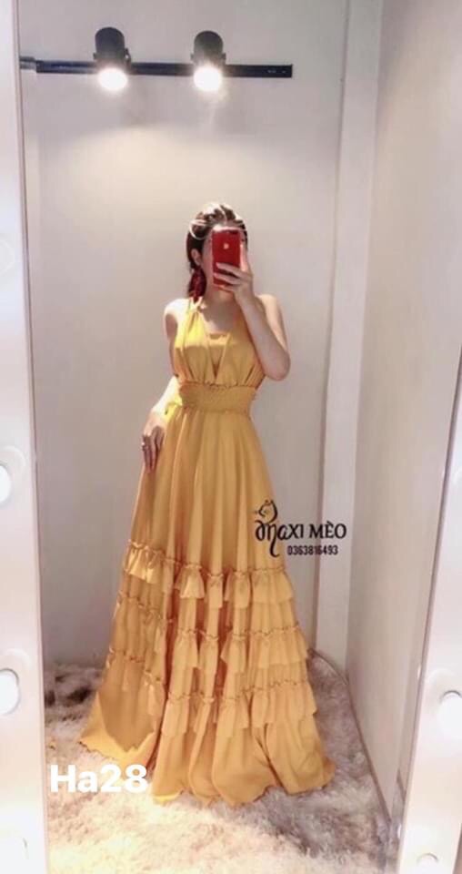 Đầm maxi yếm hở lưng bèo chân