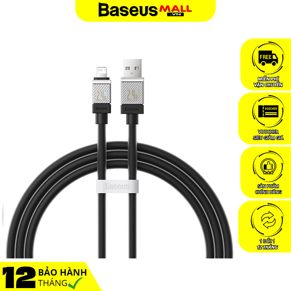Cáp Sạc Baseus CoolPlay 2.4A USB to Ln | Đầu Hợp Kim Kẽm, Dây TPE Dày 6mm Cao Cấp