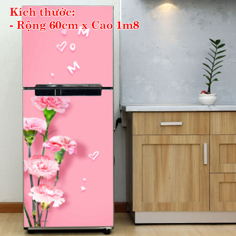 [HCM]Decal trang trí tủ lạnh mẫu Hoa Cẩm Chướng 3D