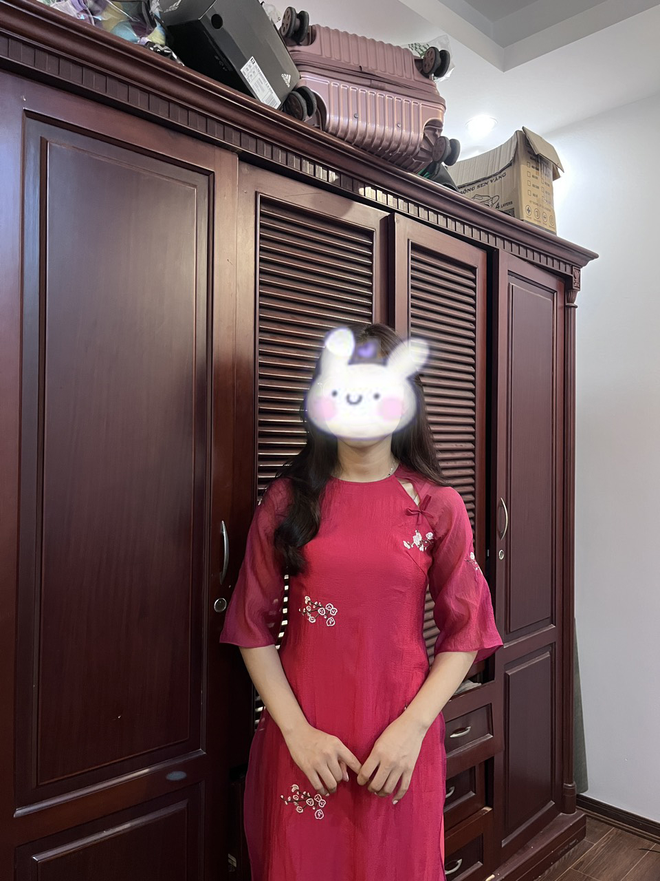 Áo dài cách tân dáng suông hoa nhí truyền thống cao cấp Áo dài nữ lụa cổ tròn thiết kế kèm quần áo dài may sẵn màu Hồng