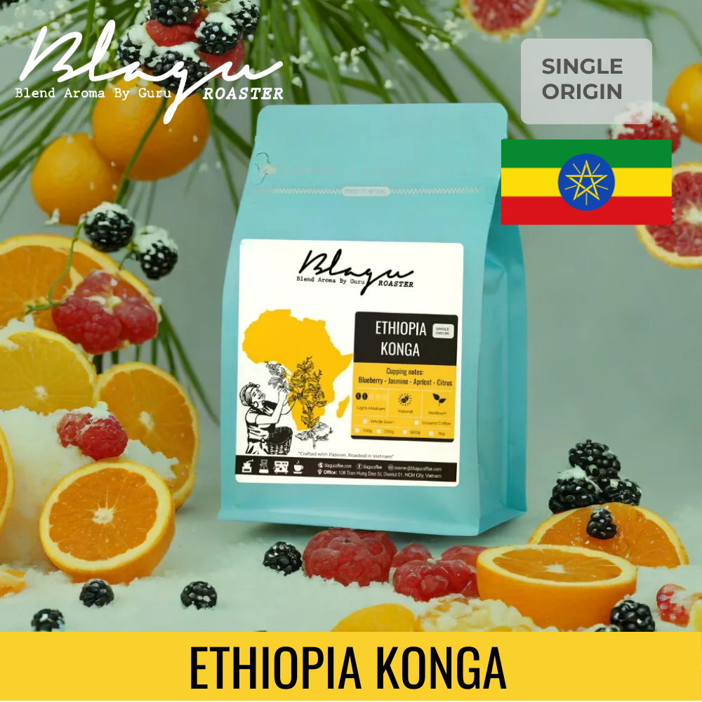 Cà Phê Blagu, Hạt Đã Rang, Ethiopia N. Konga - Light- Medium Roat - 250G