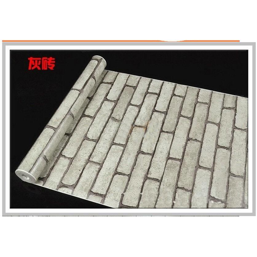 Cuộn 5m Decal giấy dán tường gạch xám rêu khổ rộng 0.45m sẵn keo