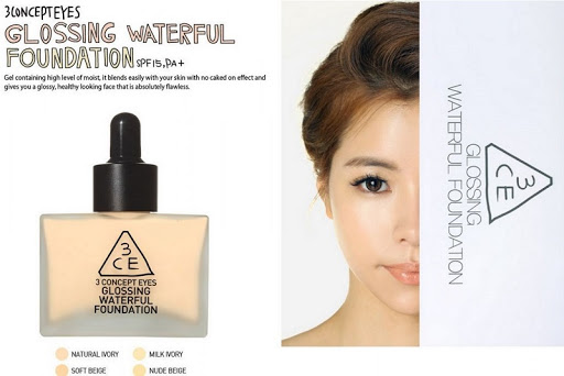 Kem Nền Căng Bóng 3CE Glossing Waterful Foundation (Hàng chuẩn auth)