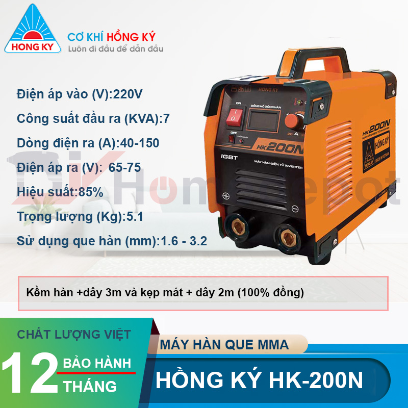 Máy hàn que điện tử Hồng ký HK 200Z + phụ kiện hàn [combo][WM][HHK], Vật liệu hàn: Sắt, Inox, hàn vật liệu mỏng, mối hàn đẹp, không bị bọt