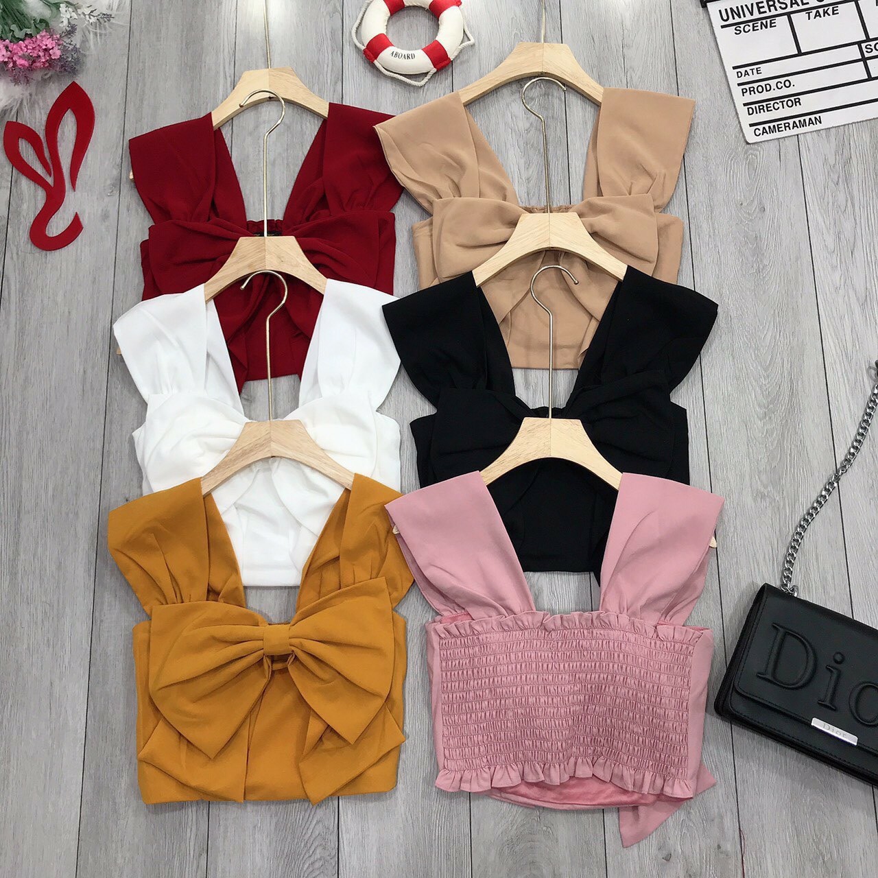 ÁO KIỂU NỮ NƠ NGỰC NHÚN LƯNG CROPTOP TU- PHONG CÁCH BÁNH BÈO