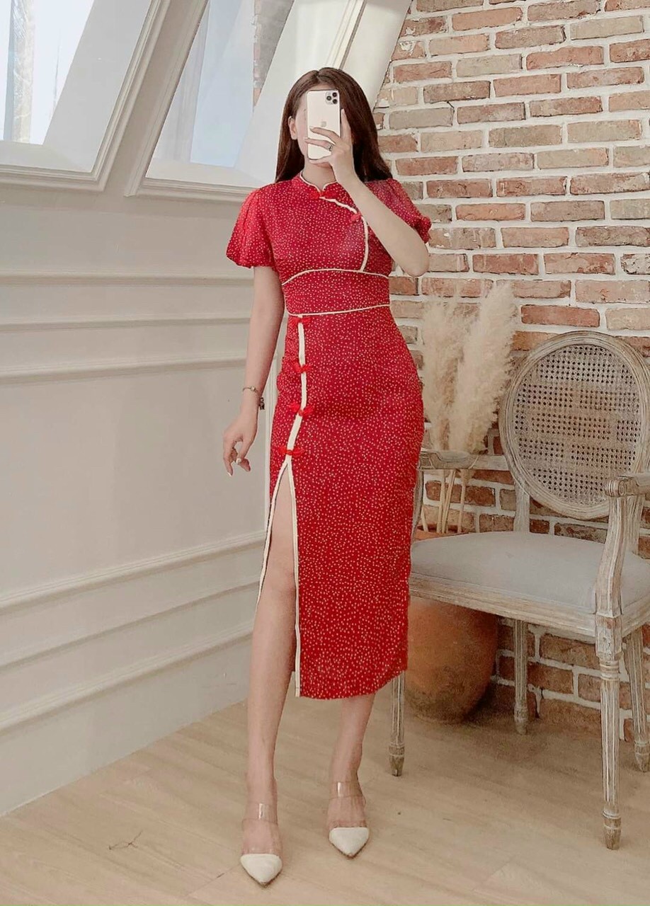 Đầm cổ tàu xẻ đùi-THH#damnu