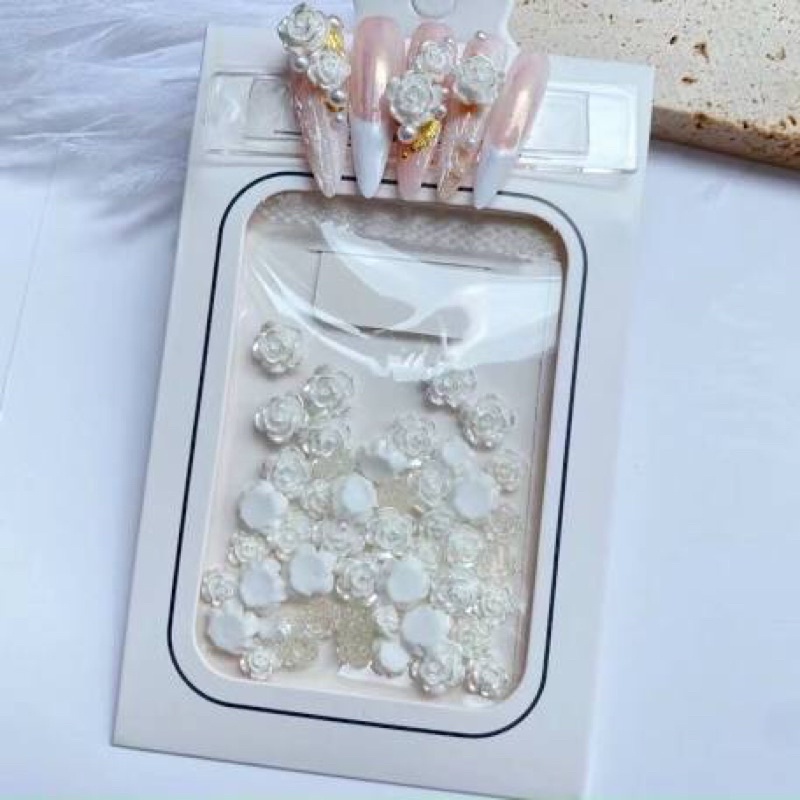 Cham hoa hồng khay tròn mix nhiều mẫu trang trí móng siêu HOT
