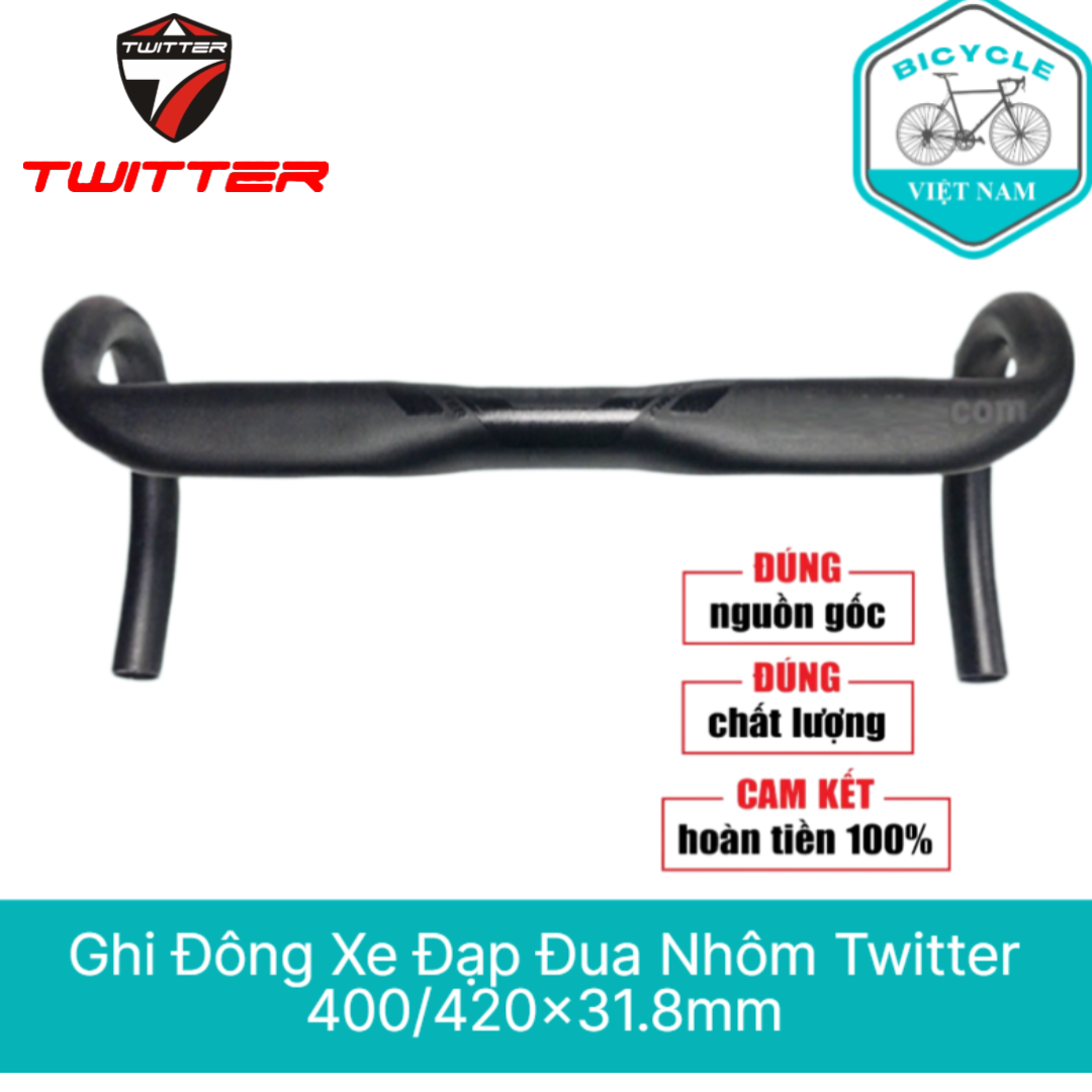 Ghi đông xe đạp đua nhôm Twitter ống dẹp 400/420x31.8mm