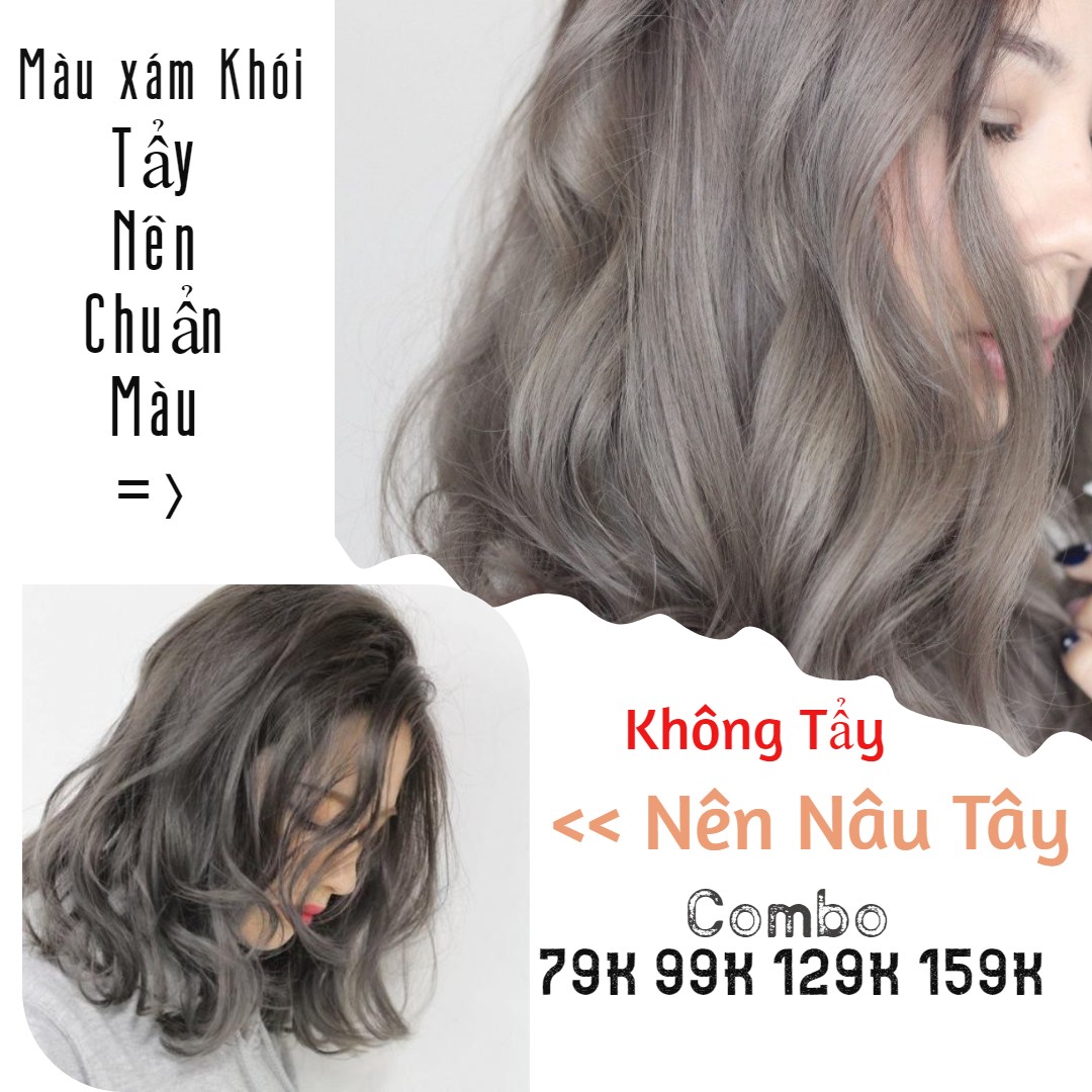 Combo thuốc nhuộm tóc màu xám khói siêu dưỡng tặng kem oxi trợ dưỡng và găng tay