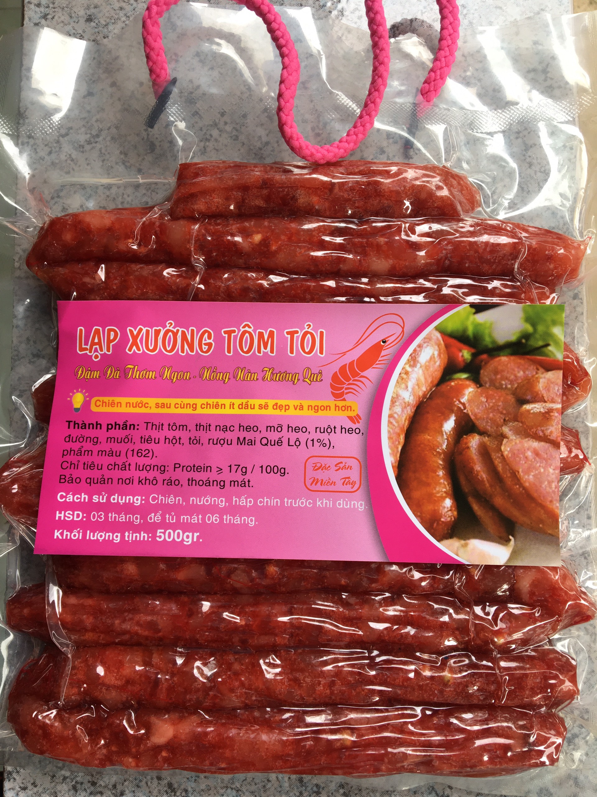 Lạp xưởng tôm tỏi siêu ngon cao cấp trọng lượng 1kg/ 500gram