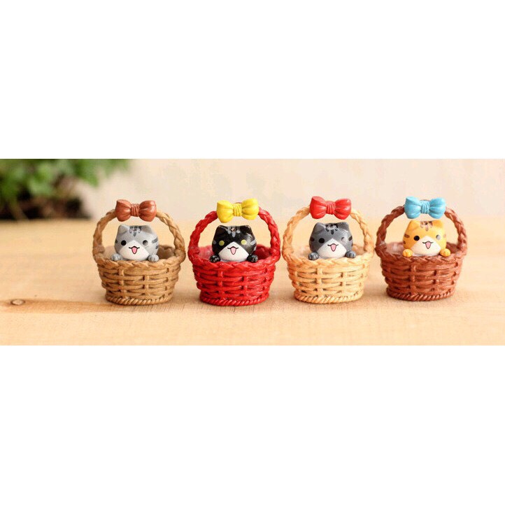 [HCM]Mô hình Mèo Trong Giỏ trang trí tiểu cảnh thủy sinh terrarium chậu cây cảnh sen đá bánh kem xương rồng