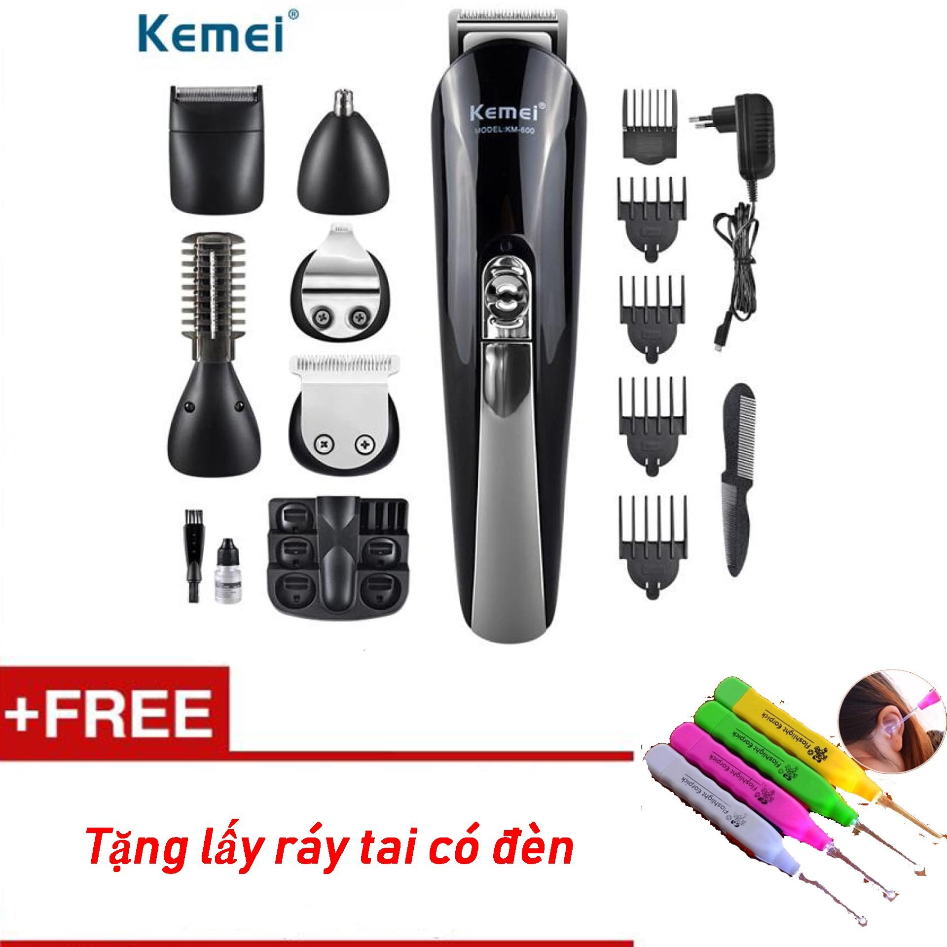 Tông đơ cắt tóc đa năng 6in1 Kemei KM-600 - Hãng bảo hành 1 đổi 1, cam kết về chất lượng + Tặng lấy ráy tai có đèn