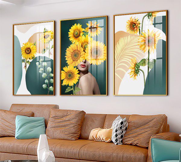 Tranh treo tường cô gái hoa hướng dương -tranh trang trí - tranh kim sa -canvas thd100