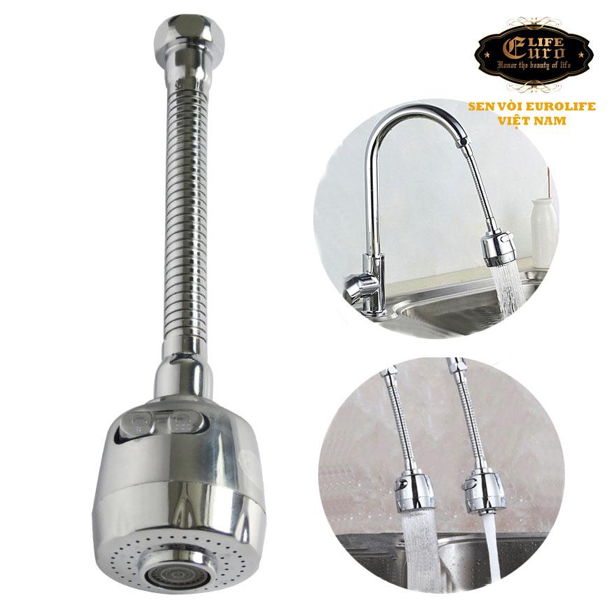 (Có Video ) Đầu vòi tăng áp cần lò xo Inox Eurolife EL-VM03 (Trắng bạc)
