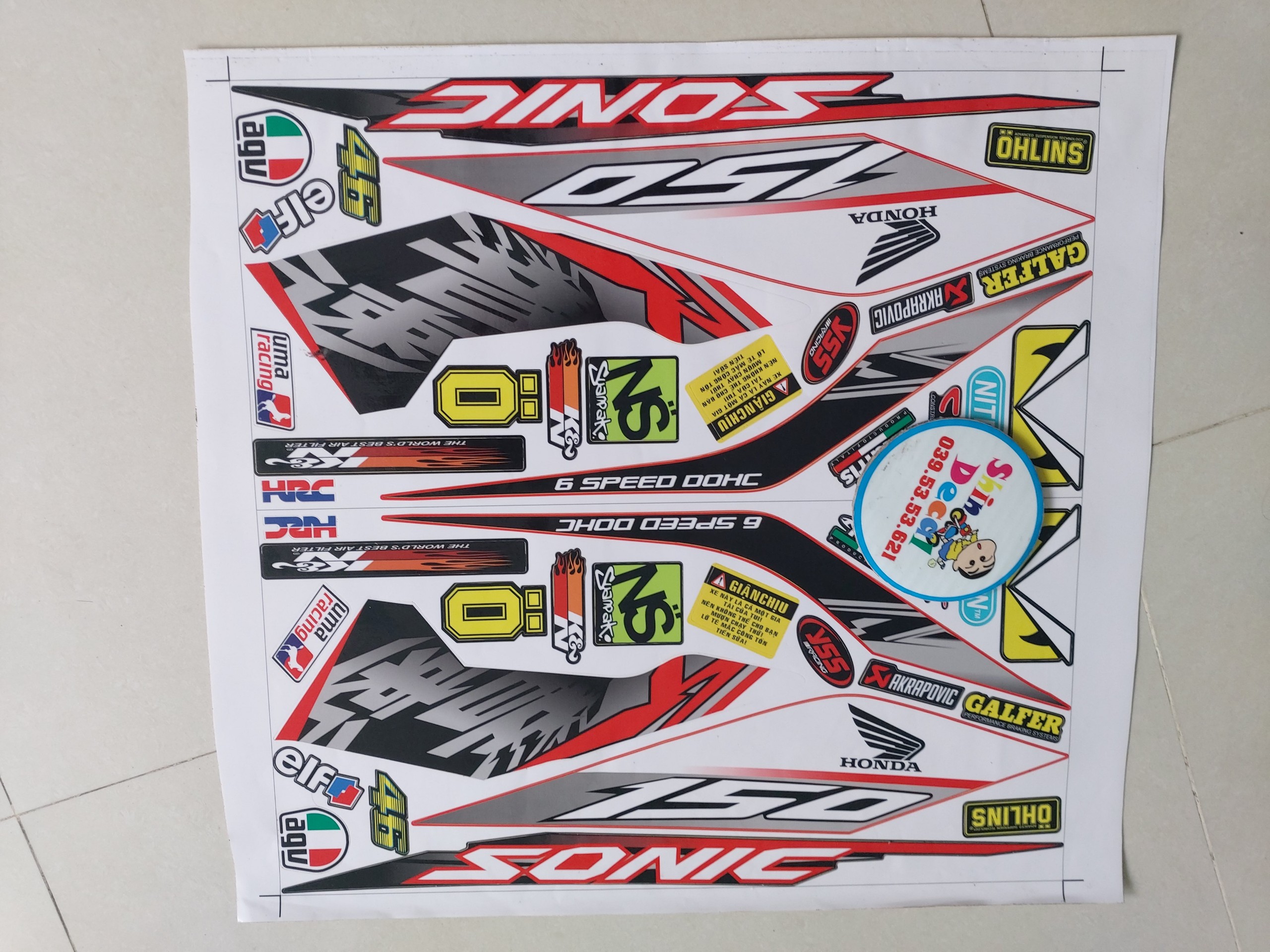 Tem xe sonic 150 chữ tàu