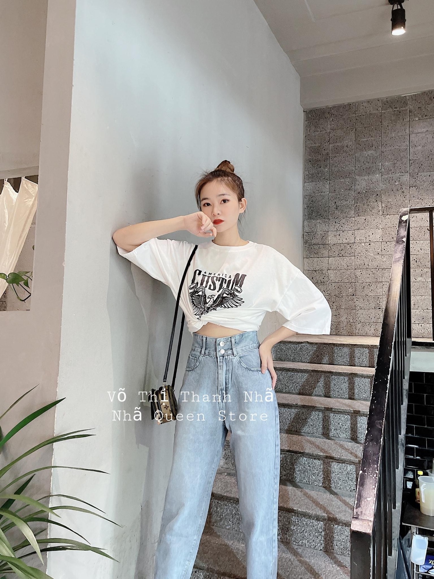 Set Baggy Jeans 2 Nút + Tshirt Custom